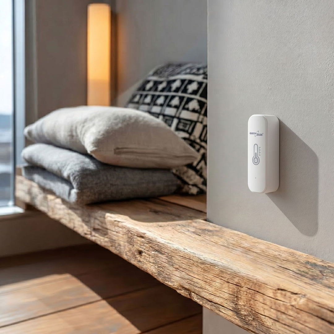 GreenBlue WiFi-sensor för temperatur och luftfuktighet, Android/iOS/Alexa/Google Home, 3,0 V DC, LR03x2, GB737, 2 stycken