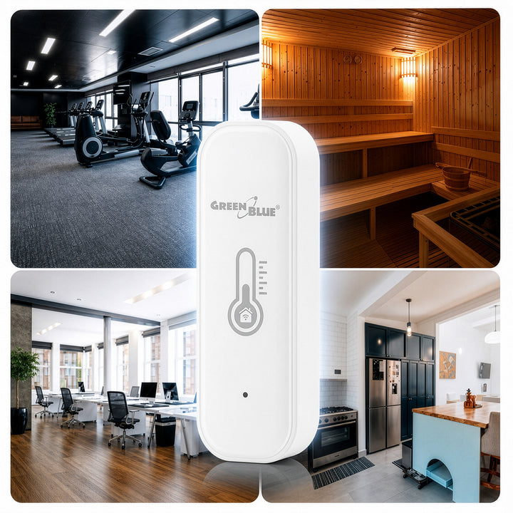 GreenBlue WiFi-sensor för temperatur och luftfuktighet, Android/iOS/Alexa/Google Home, 3,0 V DC, LR03x2, GB737, 2 stycken