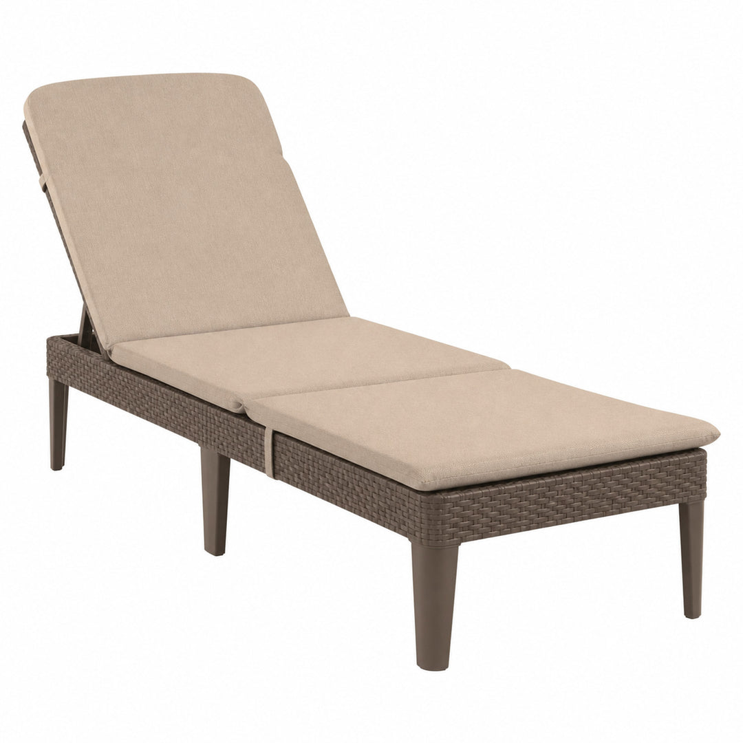Justerbar trädgårdssolstol Jaipur Sun Lounger, brun + solstolskudde Jaipur, beige, tyg S-550 Melange, storlek 190x60 cm