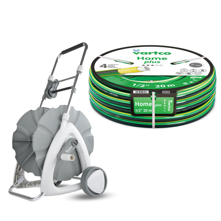 Vagn för trädgårdsslang 1/2" 45 m + Trädgårdsslang Vartco Home Plus 1/2" 20 m Agaplast
