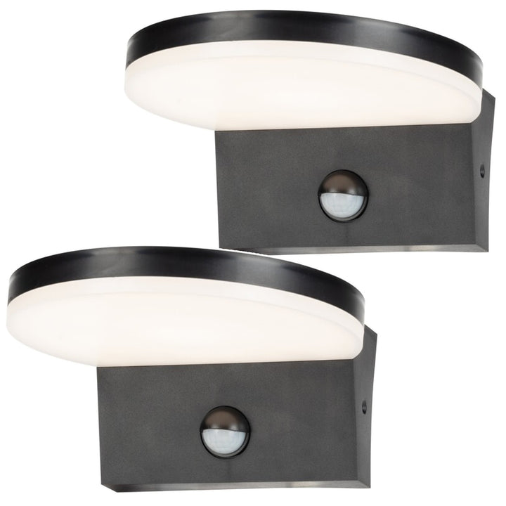 Rabalux utomhusvägglampa, rörelsesensor, 9 W, svart, Batida, 2 st
