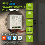 GreenBlue WiFi-relä för infälld montering, Android/iOS/Alexa/Google Home, 100–240 V AC, 50/60 Hz, max. 16 A, för LED 150 W, GB739, 3 st.