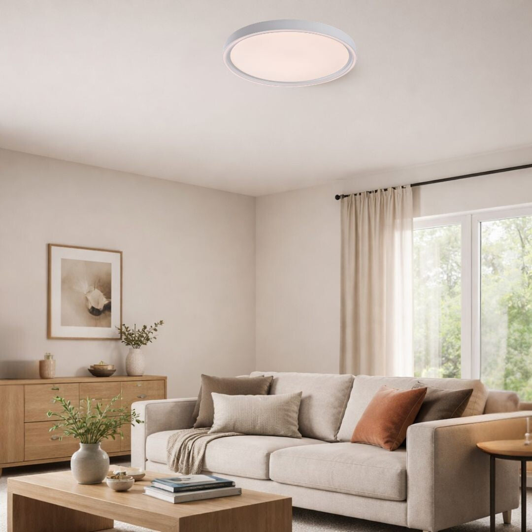 Taklampa Rabalux Zerina, 31 W, IP40, vit, 3000–6500 K, minnesfunktion, med fjärrkontroll, timerfunktion, nattlampeffekt, 75086