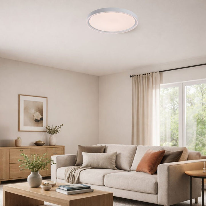 Taklampa Rabalux Zerina, 31 W, IP40, vit, 3000–6500 K, minnesfunktion, med fjärrkontroll, timerfunktion, nattlampeffekt, 75086