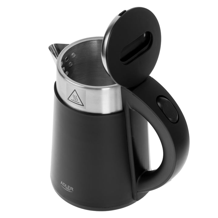 Adler elektrisk vattenkokare, metall, 0,6 l, tystgående, effekt 800 W, svart. AD 1372