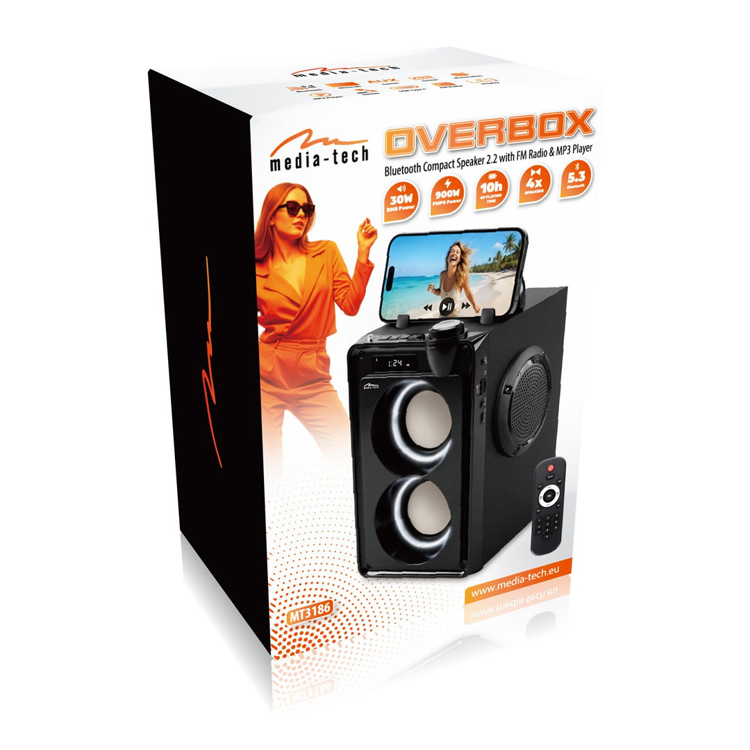 Bärbar Bluetooth-högtalare OVERBOX MT3186, FM-radio, stöd för SD-kort och USB, RMS-effekt 30 W, Mediatech