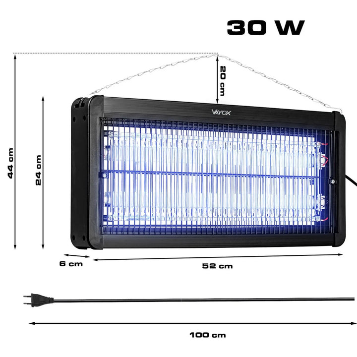 Insektslampa mot myggor, flugor och nattfjärilar, elektrisk fälla, UV, 30 W, Vayox