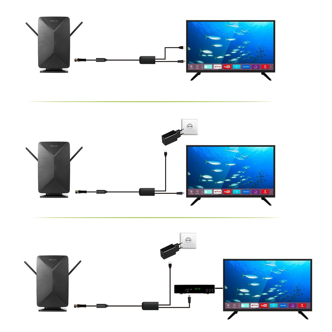 Aktiv antenn, för rummet, inomhus, utomhus, DVB-T2, markbunden 4K-TV, Vayox