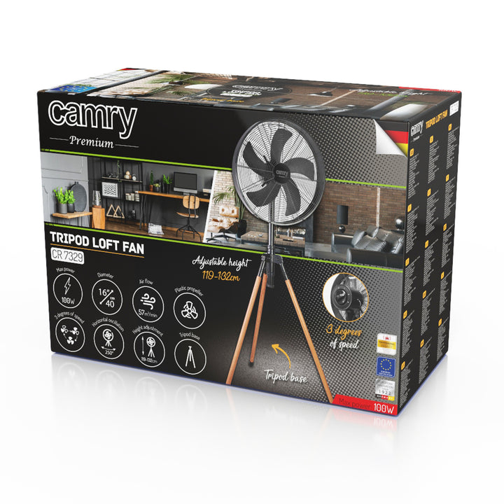 Stativfläkt Loft 40 cm / 16”, höjd 119–132 cm, CR 7329, Camry