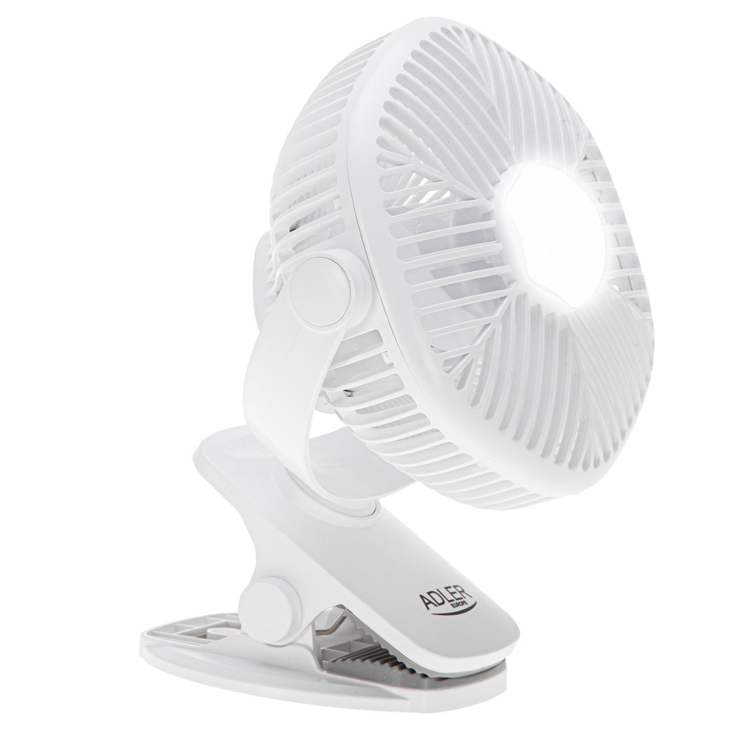 Batteridriven fläkt 5"/12,7 cm med klämma – USB/LED, AD 7335, Adler