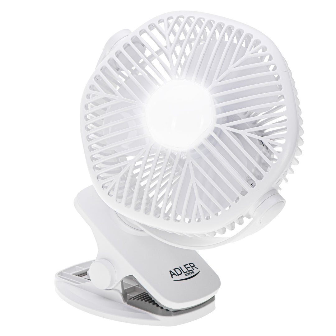 Batteridriven fläkt 5"/12,7 cm med klämma – USB/LED, AD 7335, Adler