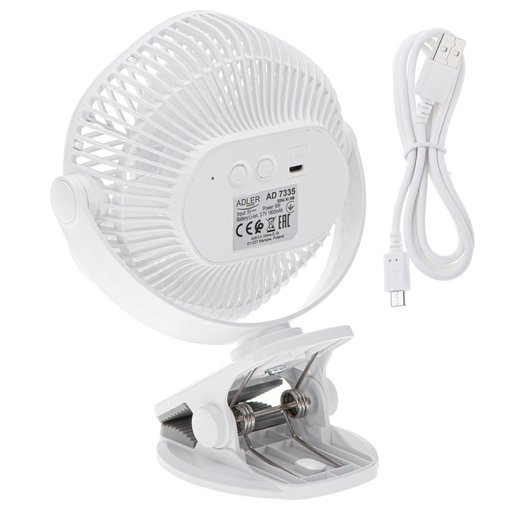 Batteridriven fläkt 5"/12,7 cm med klämma – USB/LED, AD 7335, Adler