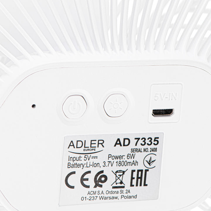 Batteridriven fläkt 5"/12,7 cm med klämma – USB/LED, AD 7335, Adler