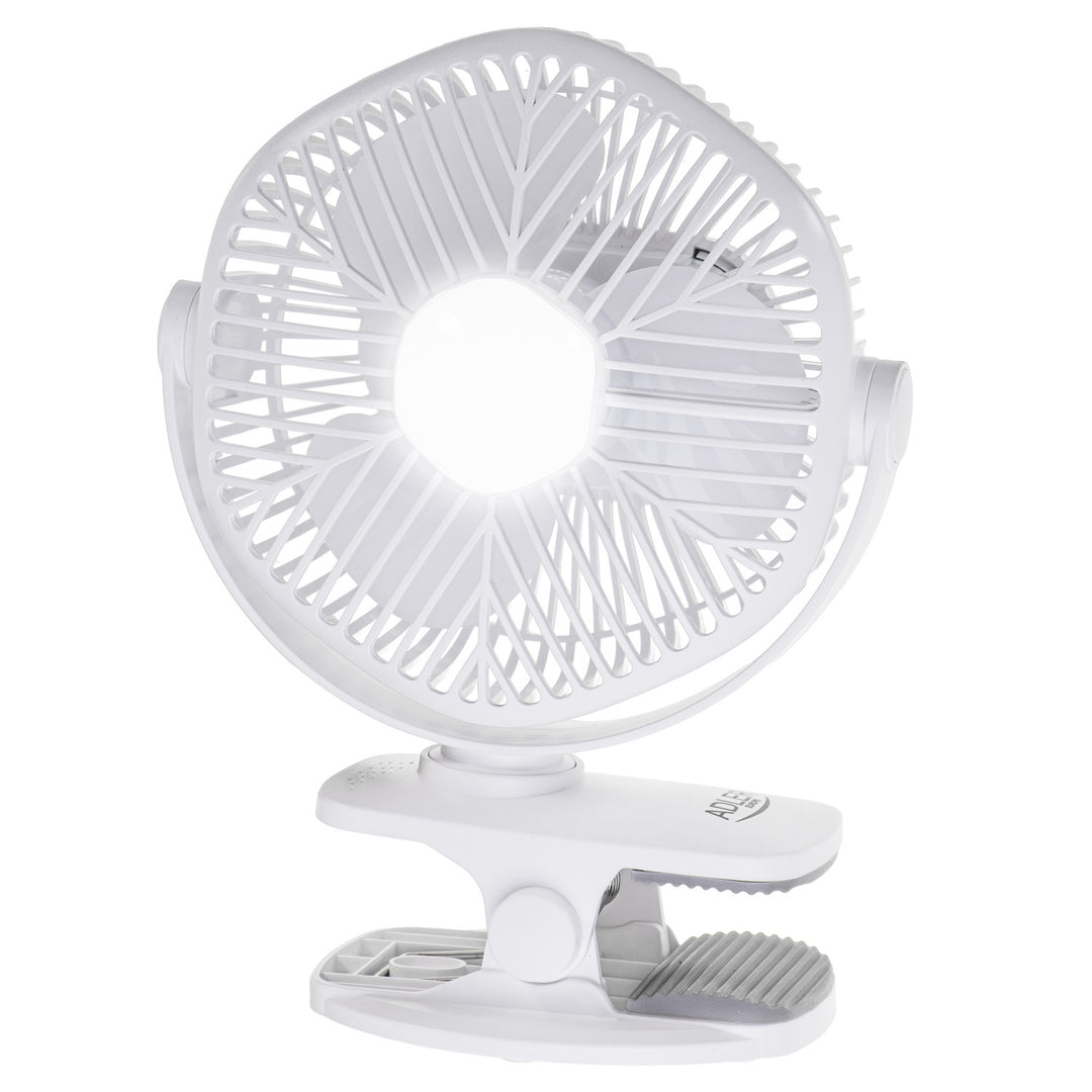 Batteridriven fläkt 5"/12,7 cm med klämma – USB/LED, AD 7335, Adler