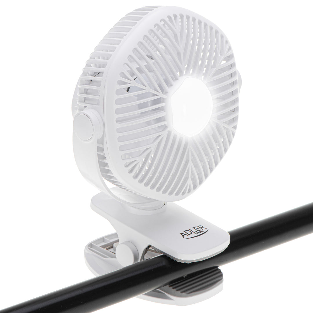 Batteridriven fläkt 5"/12,7 cm med klämma – USB/LED, AD 7335, Adler
