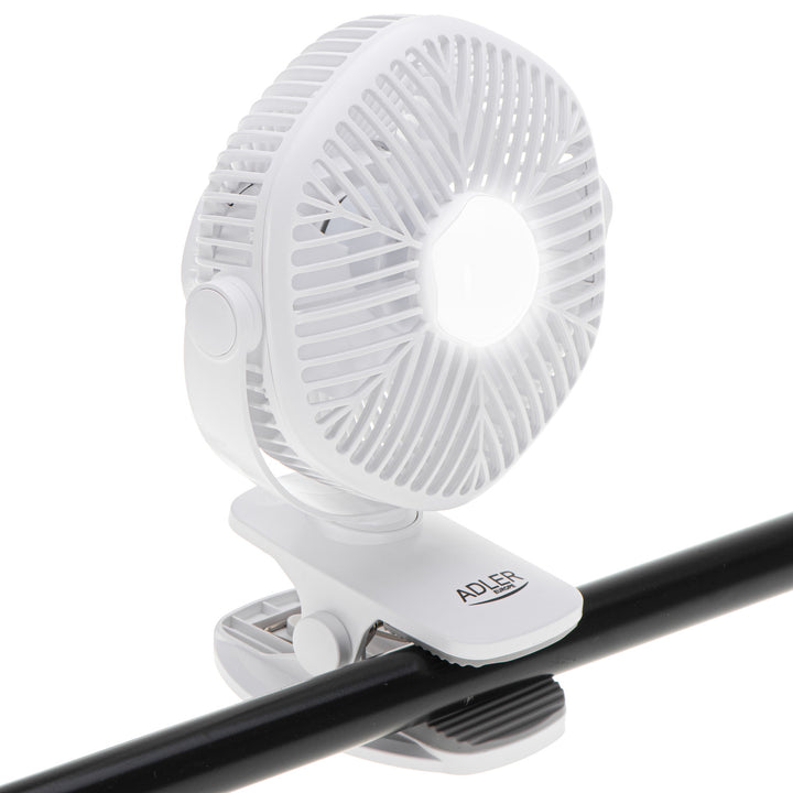 Batteridriven fläkt 5"/12,7 cm med klämma – USB/LED, AD 7335, Adler