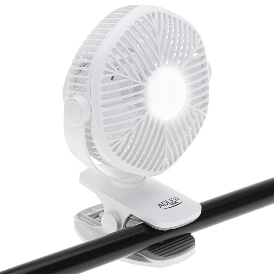 Batteridriven fläkt 5"/12,7 cm med klämma – USB/LED, AD 7335, Adler