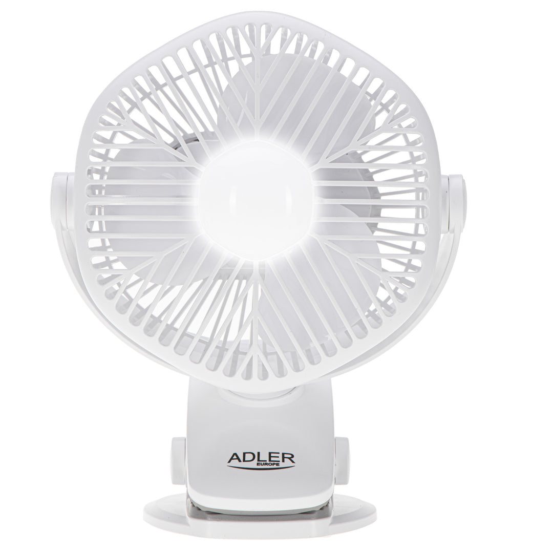 Batteridriven fläkt 5"/12,7 cm med klämma – USB/LED, AD 7335, Adler