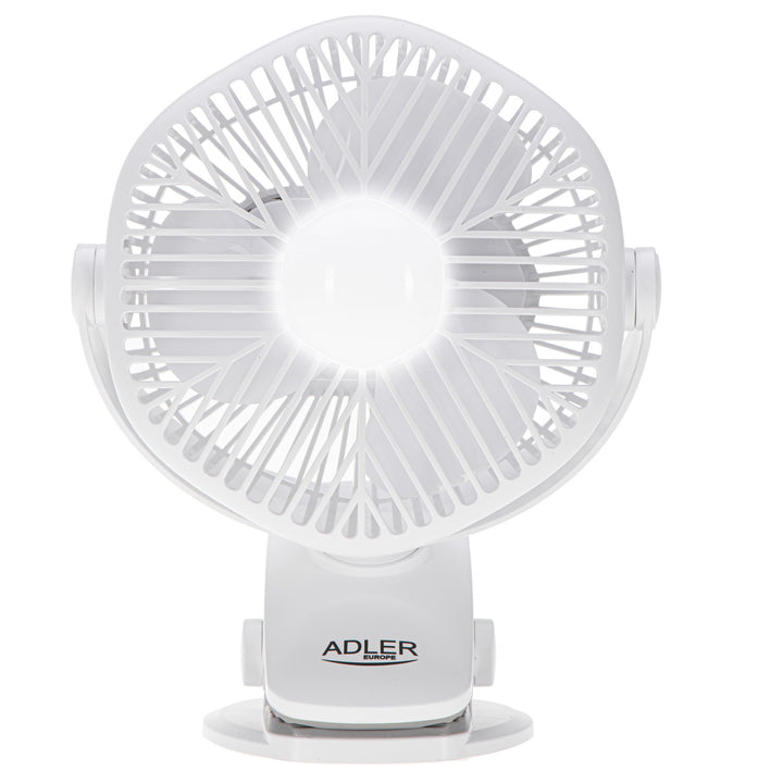 Batteridriven fläkt 5"/12,7 cm med klämma – USB/LED, AD 7335, Adler