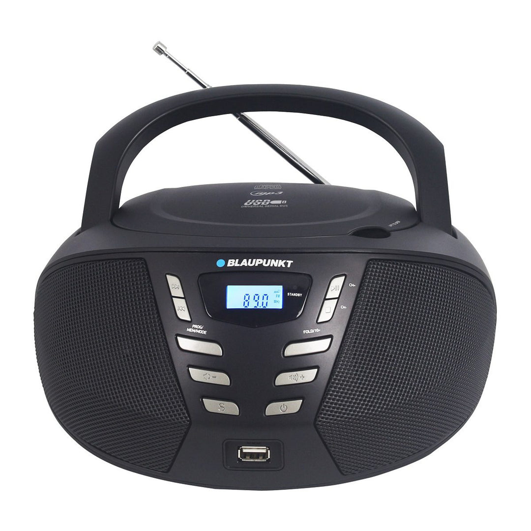 Blaupunkt-boombox, CD/MP3/USB/AUX, LCD-skärm, klocka med väckningsfunktion, FM-radio, BB7BK