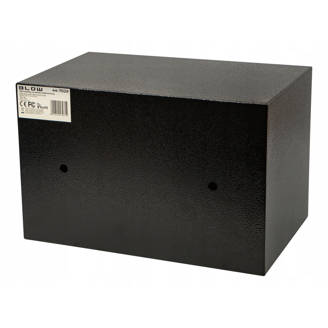 Kassaskåp med elektroniskt lås av märket Blow, mått 31x20x20 cm, låsning med nyckel + kod, 44-702