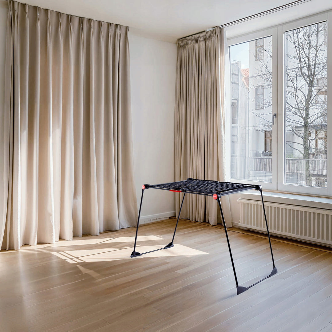 Torkställ Vileda Infinity Flex Ultimate, svart, upp till 30 m torkyta, utdragbart, förhöjt stativ, klädkrokar, inbyggda hjul, 179620