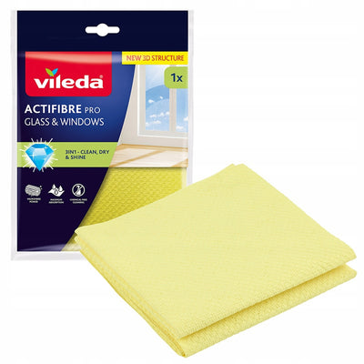 Vileda Actifibre Pro-duk för glas och fönster, kan tvättas i tvättmaskin, PVA-beläggning, lämnar inga ränder eller vattenfläckar, rengör med enbart vatten, 183298