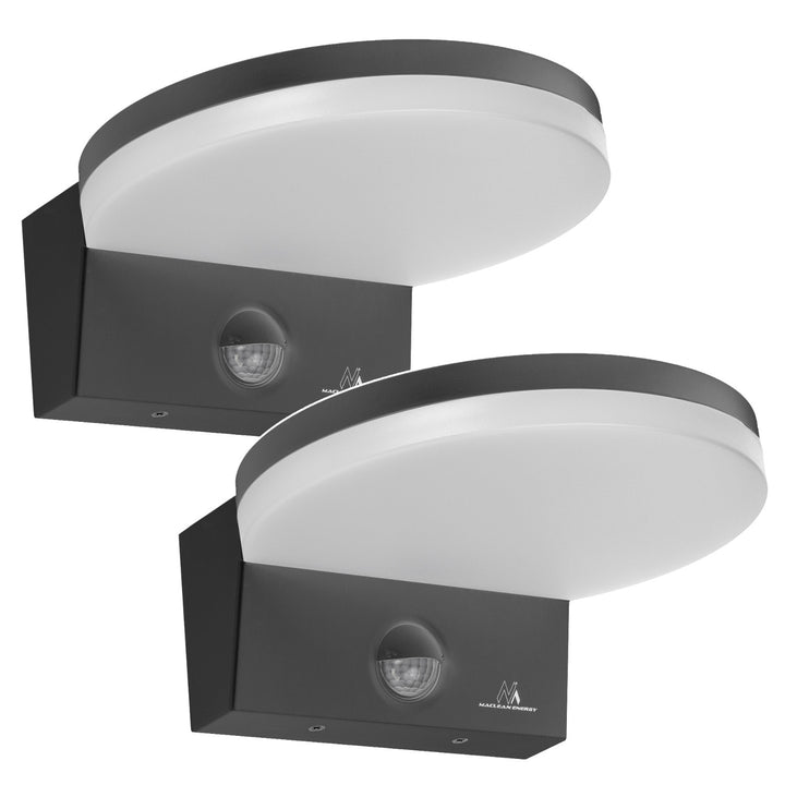 Maclean LED-lampa med rörelsesensor, PIR-sensor, grå, 15 W, IP65, 1560 lm, neutralvit färg (4000 K) MCE344 GR, 2 stycken