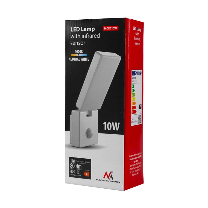 Maclean LED-lampa med rörelsesensor, PIR-sensor, vit, 10 W, IP65, 800 lm, neutralvit färg (4000 K) MCE516 W, 2 st