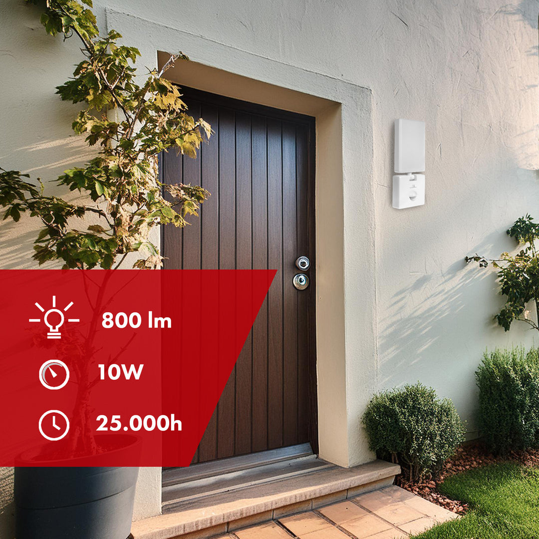 Maclean LED-lampa med rörelsesensor, PIR-sensor, vit, 10 W, IP65, 800 lm, neutralvit färg (4000 K) MCE516 W, 2 st