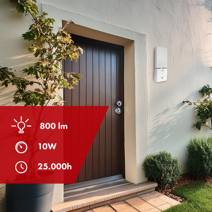 Maclean LED-lampa med rörelsesensor, PIR-sensor, vit, 10 W, IP65, 800 lm, neutralvit färg (4000 K) MCE516 W, 2 st