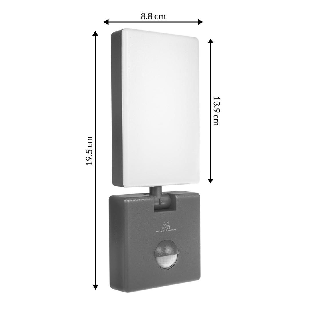 Maclean LED-lampa med rörelsesensor, PIR-sensor, grå, 10 W, IP65, 800 lm, neutralvit färg (4000 K) MCE516 GR, 2 stycken