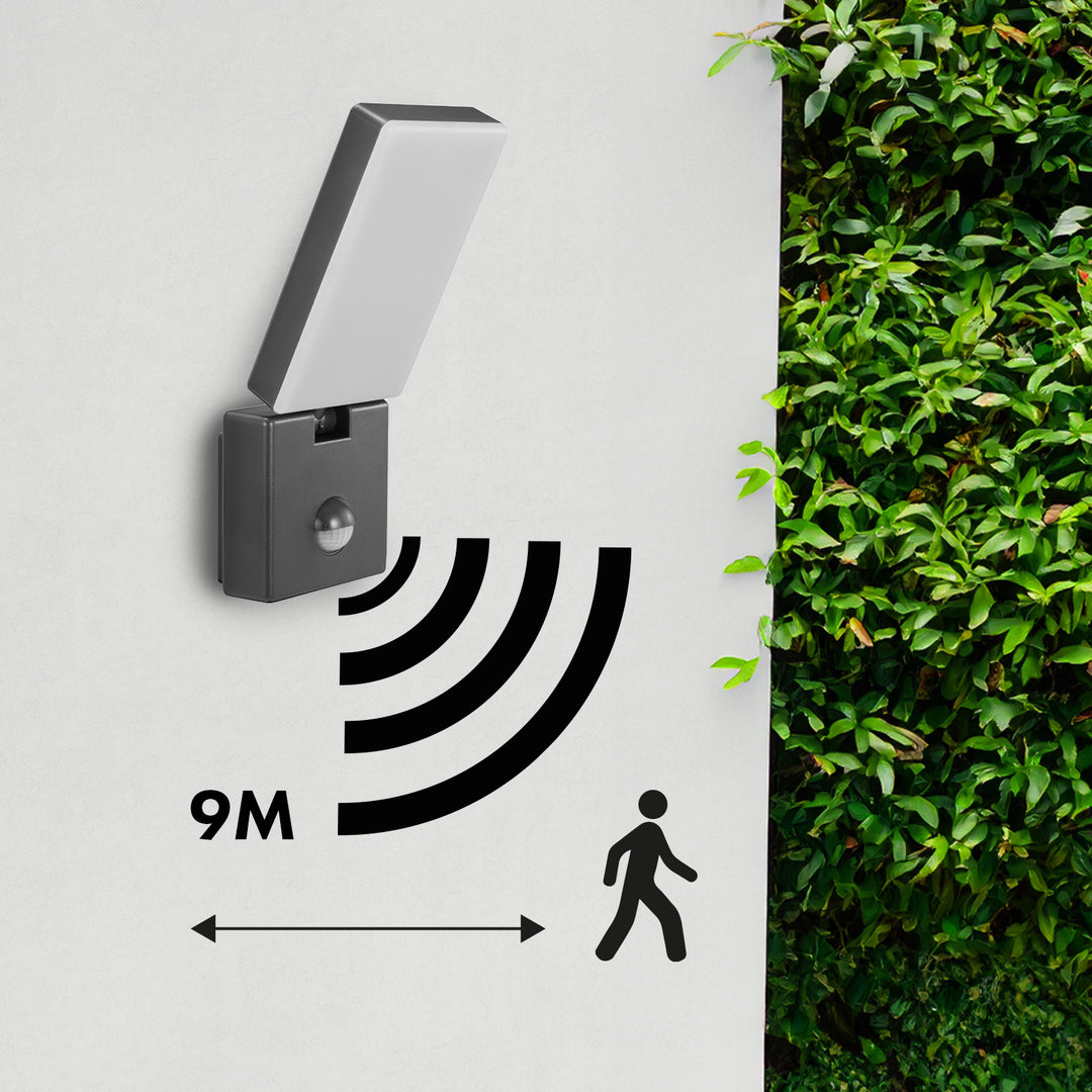 Maclean LED-lampa med rörelsesensor, PIR-sensor, grå, 10 W, IP65, 800 lm, neutralvit färg (4000 K) MCE516 GR, 2 stycken