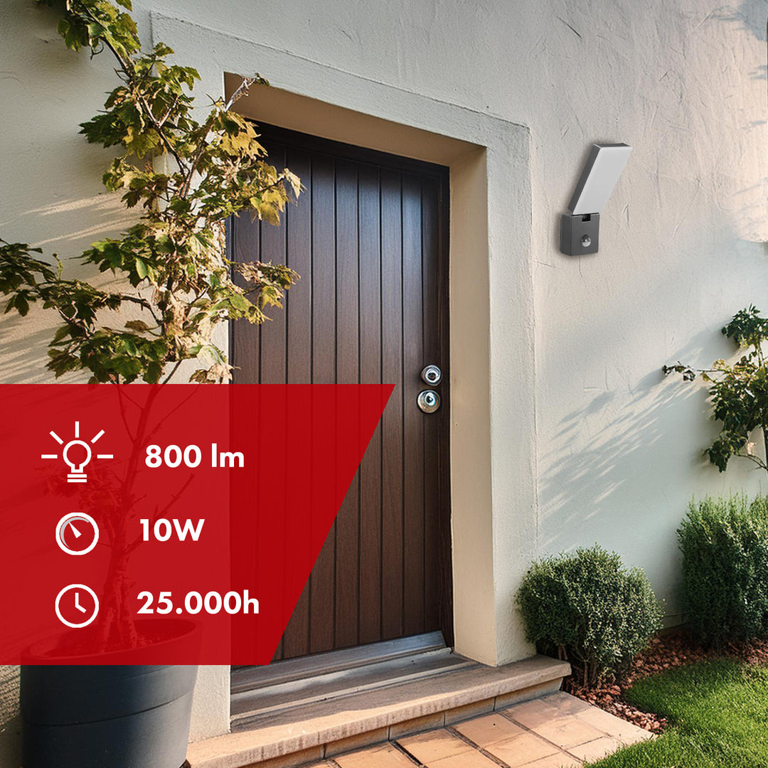 Maclean LED-lampa med rörelsesensor, PIR-sensor, grå, 10 W, IP65, 800 lm, neutralvit färg (4000 K) MCE516 GR, 2 stycken