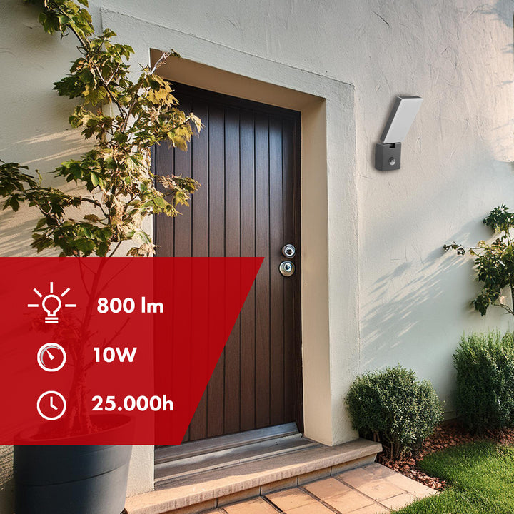 Maclean LED-lampa med rörelsesensor, PIR-sensor, grå, 10 W, IP65, 800 lm, neutralvit färg (4000 K) MCE516 GR, 2 stycken
