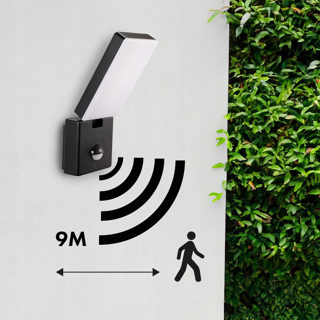 Maclean LED-lampa med rörelsesensor, PIR-sensor, svart, 10 W, IP65, 800 lm, neutralvit färg (4000 K) MCE516 B, 2 stycken