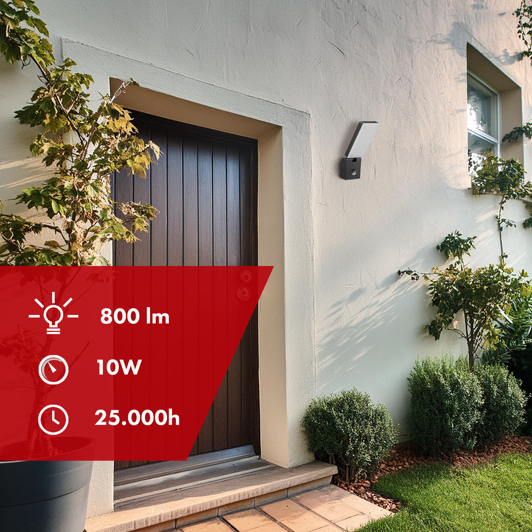 Maclean LED-lampa med rörelsesensor, PIR-sensor, svart, 10 W, IP65, 800 lm, neutralvit färg (4000 K) MCE516 B, 2 stycken