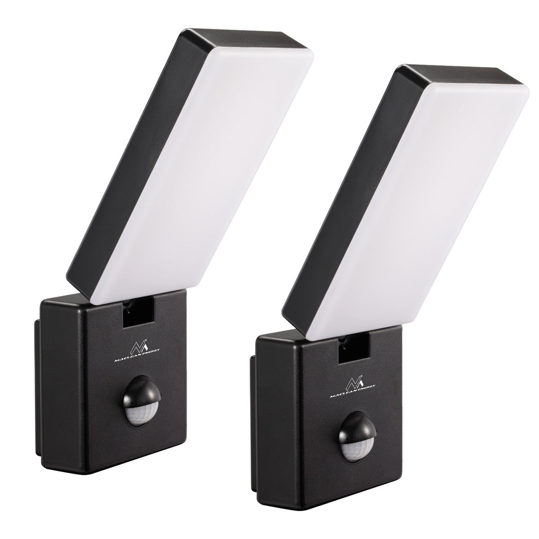 Maclean LED-lampa med rörelsesensor, PIR-sensor, svart, 10 W, IP65, 800 lm, neutralvit färg (4000 K) MCE516 B, 2 stycken