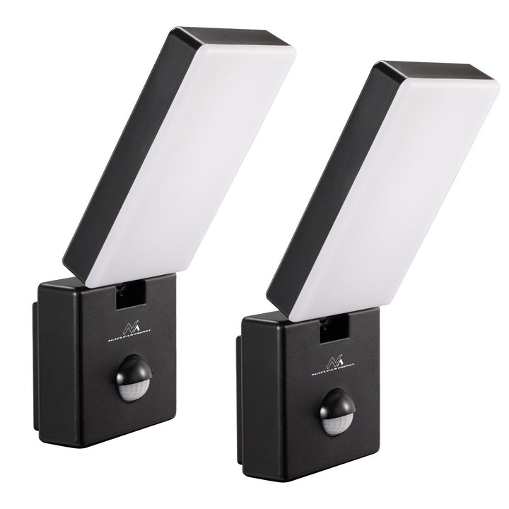 Maclean LED-lampa med rörelsesensor, PIR-sensor, svart, 10 W, IP65, 800 lm, neutralvit färg (4000 K) MCE516 B, 2 stycken