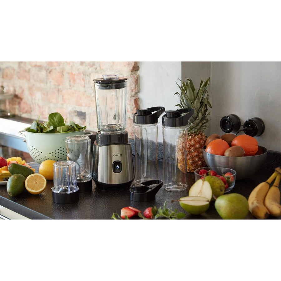 LOVIO LVJBL001 mixer med behållare, effekt 500 W, glasbehållare på 600 ml, 3 flaskor