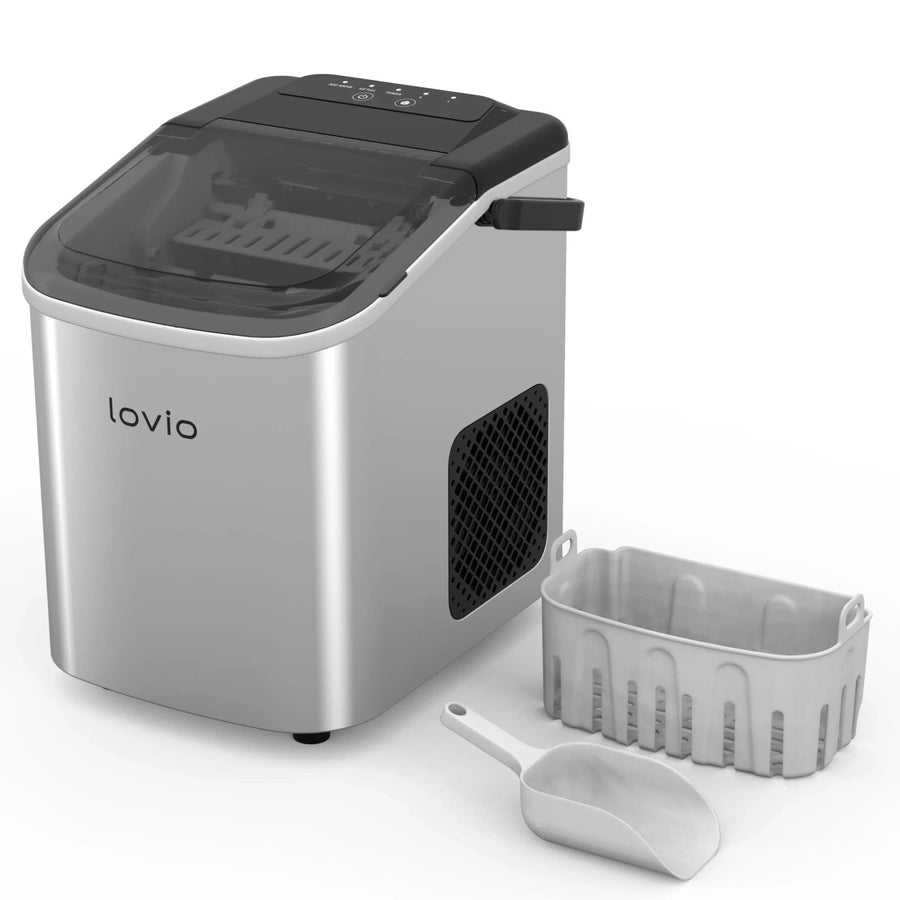 Lovio Crystal Ice ismaskin för hemmabruk, i stål, silverfärgad, snabb isproduktion