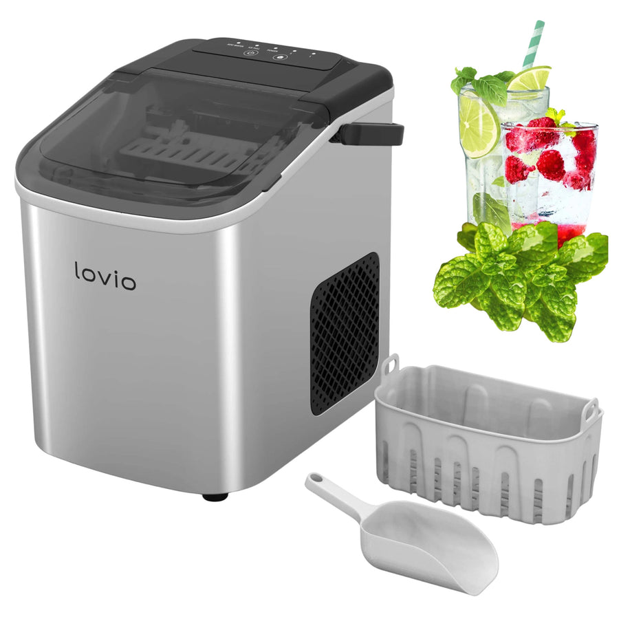 Lovio Crystal Ice ismaskin för hemmabruk, i stål, silverfärgad, snabb isproduktion