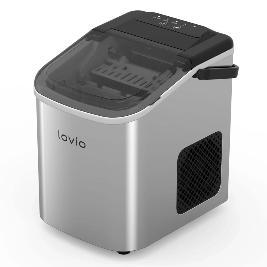 Lovio Crystal Ice ismaskin för hemmabruk, i stål, silverfärgad, snabb isproduktion