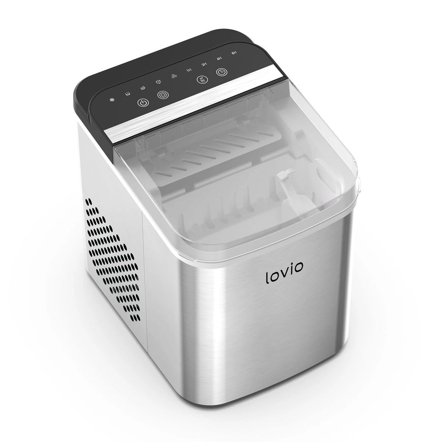 Lovio Crystal Ice Plus ismaskin för hemmabruk, i stål, silverfärgad, snabb isproduktion