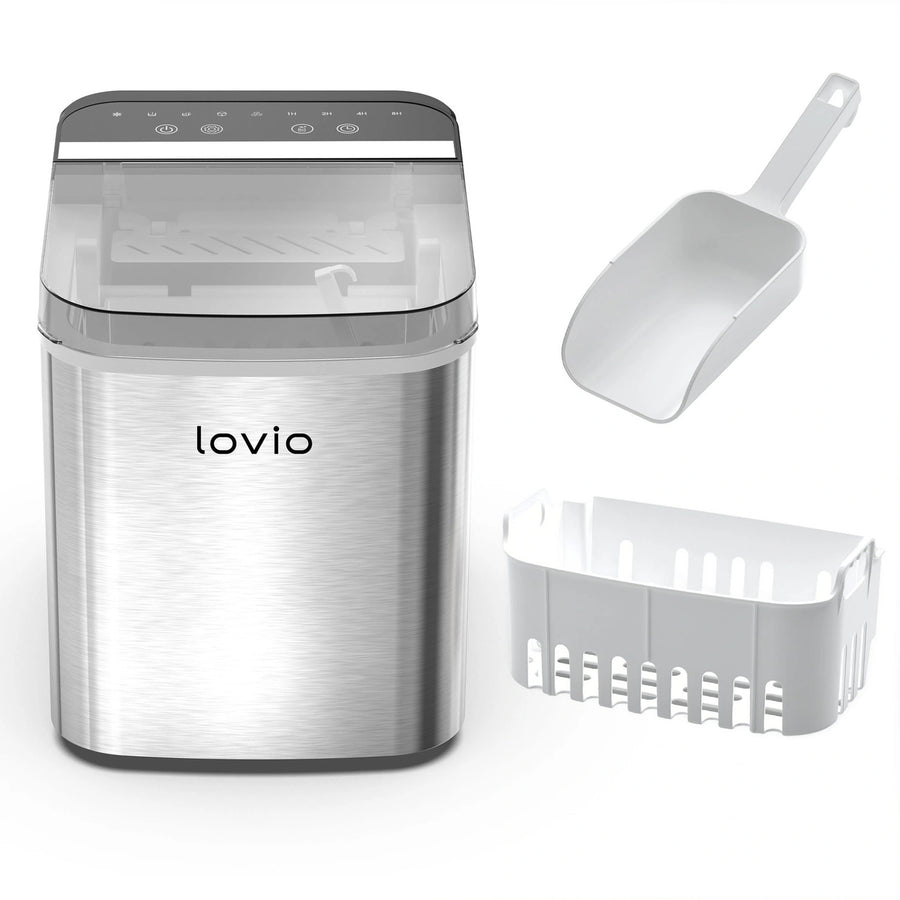 Lovio Crystal Ice Plus ismaskin för hemmabruk, i stål, silverfärgad, snabb isproduktion