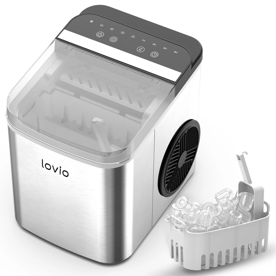 Lovio Crystal Ice Plus ismaskin för hemmabruk, i stål, silverfärgad, snabb isproduktion