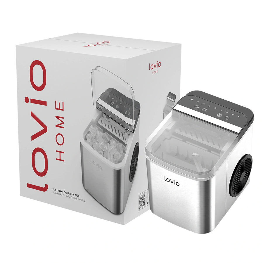 Lovio Crystal Ice Plus ismaskin för hemmabruk, i stål, silverfärgad, snabb isproduktion