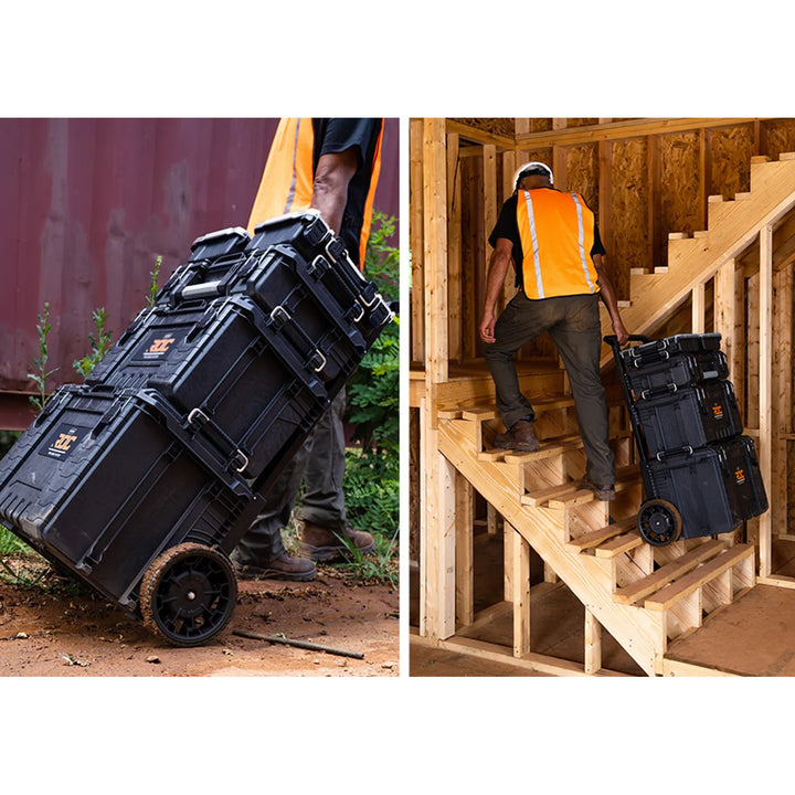 Set med 3 verktygslådor Keter ROC Pro Gear 2.0, total volym 110 liter, skyddsklass IP65, avtagbart teleskophandtag, kan låsas med hänglås, 256982