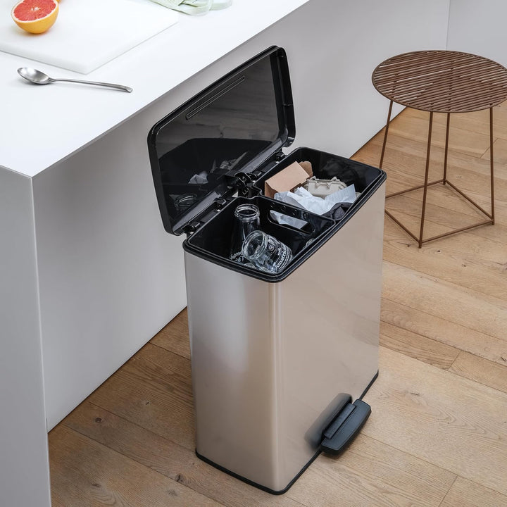 Curver-soptunna med pedal, 2 behållare à 26 liter, metalliserad, silverfärgad, 251002