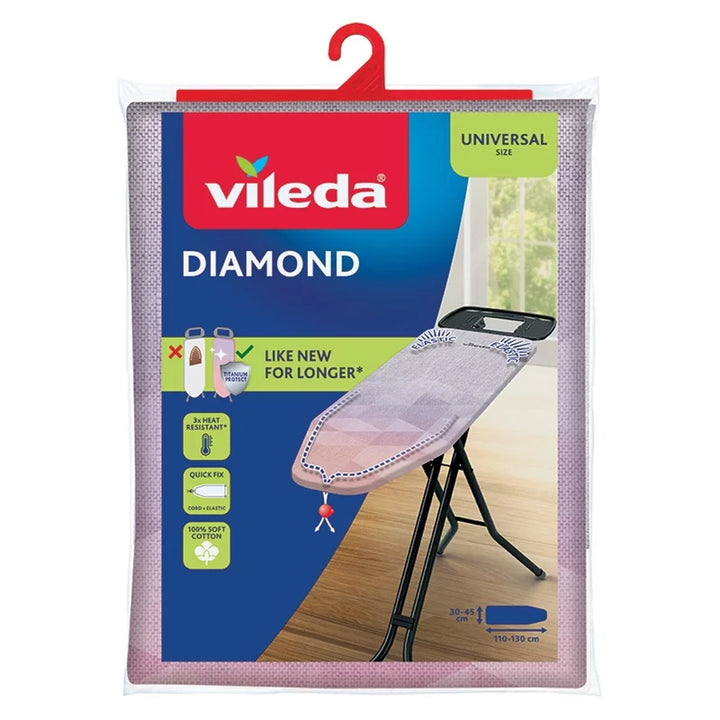 Skyddsöverdrag till strykbräda Vileda Diamond, längd 110–130 cm, tål höga temperaturer, Quick Fix-system, 142468
